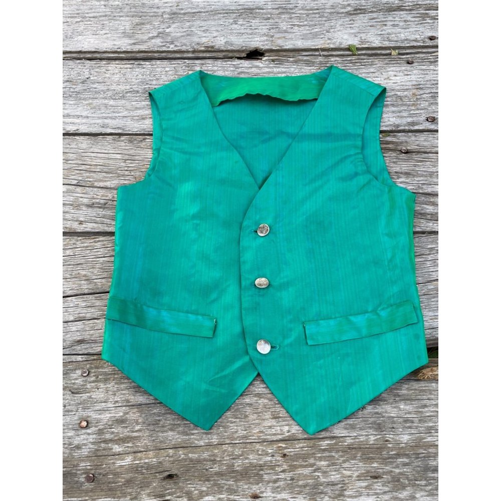 Vintage Boys Shiny Green Taffeta Vest - Picture 9 of 11
